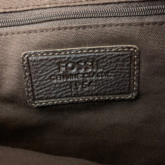 FOSSIL Floral Canvas Shoulder Bag w/ Leather Wood Trim Three Compartments - Picture 8 of 9